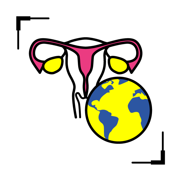 Graphic icon of a uterus and an earth