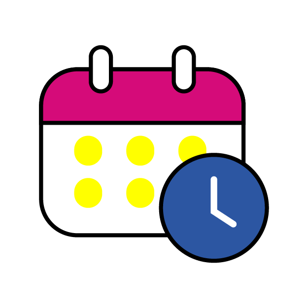 Graphic icon of a calender and a clock