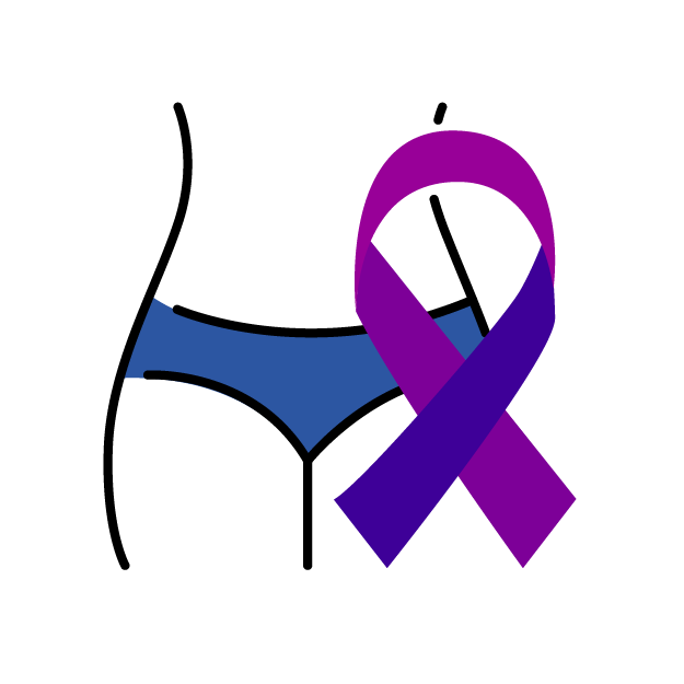 Graphic icon of a women hip in underwear, with a purple ribbon in front
