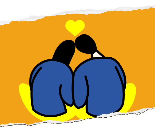 Graphic icon of 2 people sitting next to each other with a heart of top