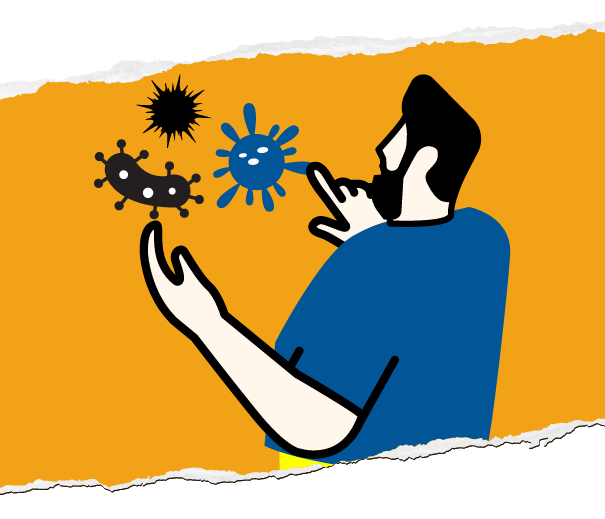 Graphic icon of a man pointing a germs